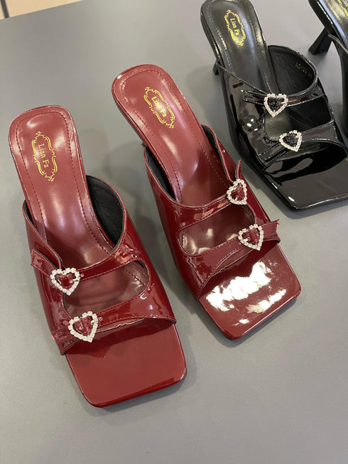 Double Straps Slid On Open Toe High Heel